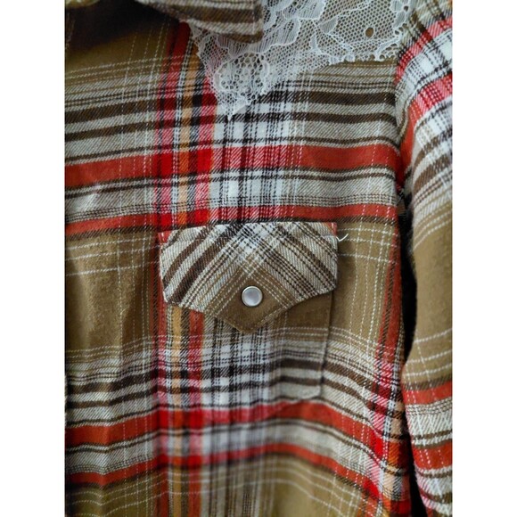 WRANGLER Womens Top SZ M Pearl Snap Button Lace Plaid Long Sleeve Rodeo - Picture 6 of 11